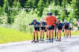 21.06.2024, Les Diablerets, Switzerland (SUI): Beda Klee (SUI), Janik Riebli (SUI), Ilan Pittier (SUI), Valerio Grond (SUI), Jonas Baumann (SUI), (l-r) - Cross-Country summer training, Les Diablerets (SUI). www.nordicfocus.com. © Manzoni/NordicFocus. Every downloaded picture is fee-liable.