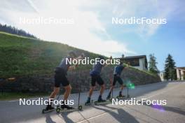 07.08.2024, Lenzerheide, Switzerland (SUI): Valerio Grond (SUI), Nicola Wigger (SUI), Beda Klee (SUI), (l-r) - Cross-Country summer training, Lenzerheide (SUI). www.nordicfocus.com. © Manzoni/NordicFocus. Every downloaded picture is fee-liable.