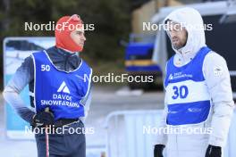 07.11.2024, Davos, Switzerland (SUI): Roman Schaad (SUI), Erik Braten Guidon (NOR), coach Team Switzerland, (l-r) - Cross-Country training, snowfarming track, Davos (SUI). www.nordicfocus.com. © Manzoni/NordicFocus. Every downloaded picture is fee-liable.