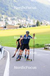 07.08.2024, Lenzerheide, Switzerland (SUI): Nicola Wigger (SUI), Valerio Grond (SUI), Beda Klee (SUI), (l-r) - Cross-Country summer training, Lenzerheide (SUI). www.nordicfocus.com. © Manzoni/NordicFocus. Every downloaded picture is fee-liable.