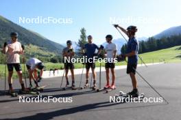 15.08.2024, Ulrichen, Switzerland (SUI): Janosch Brugger (GER), Lucas Boegl (GER), Jan-Friedrich Doerks (GER), Jan Stoelben (GER), (l-r) - Cross-Country summer training, Ulrichen (SUI). www.nordicfocus.com. © Manzoni/NordicFocus. Every downloaded picture is fee-liable.