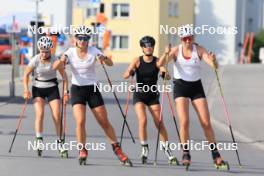 07.08.2024, Lenzerheide, Switzerland (SUI): Nadia Steiger (SUI), Nina Riederer (LIE), Ramona Schoepfer (SUI), Desiree Steiner (SUI), (l-r) - Cross-Country summer training, Lenzerheide (SUI). www.nordicfocus.com. © Manzoni/NordicFocus. Every downloaded picture is fee-liable.