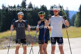 23.07.2024, Premanon, France (FRA): Remi Bourdin (FRA), Clement Parisse (FRA), Mathis Desloges (FRA), (l-r) - Cross-Country summer training, Premanon (FRA). www.nordicfocus.com. © Manzoni/NordicFocus. Every downloaded picture is fee-liable.