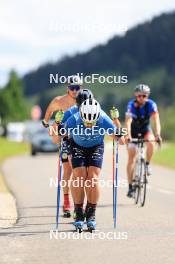 24.07.2024, Premanon, France (FRA): Jules Chappaz (FRA), Sabin Coupat (FRA), Gaspard Rousset (FRA), (l-r) - Cross-Country summer training, Premanon (FRA). www.nordicfocus.com. © Manzoni/NordicFocus. Every downloaded picture is fee-liable.