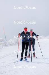 22.06.2024, Les Diablerets, Switzerland (SUI): Alina Meier (SUI), Karoline Braten Guidon (SUI), coach Team Switzerland, (l-r) - Cross-Country summer training on the Glacier 3000, Les Diablerets (SUI). www.nordicfocus.com. © Manzoni/NordicFocus. Every downloaded picture is fee-liable.