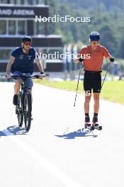 06.08.2024, Lenzerheide, Switzerland (SUI): Erik Braten Guidon (NOR), coach Team Switzerland, Ilan Pittier (SUI), (l-r) - Cross-Country summer training, Lenzerheide (SUI). www.nordicfocus.com. © Manzoni/NordicFocus. Every downloaded picture is fee-liable.