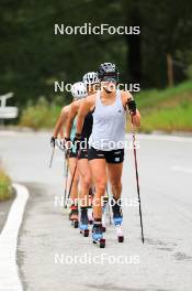 14.08.2024, Ulrichen, Switzerland (SUI): Pia Fink (GER), Sofie Krehl (GER), Laura Gimmler (GER), (l-r) - Cross-Country summer training, Ulrichen (SUI). www.nordicfocus.com. © Manzoni/NordicFocus. Every downloaded picture is fee-liable.