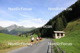 07.08.2024, Lenzerheide, Switzerland (SUI): Nina Riederer (LIE), Desiree Steiner (SUI), Alina Meier (SUI), (l-r) - Cross-Country summer training, Lenzerheide (SUI). www.nordicfocus.com. © Manzoni/NordicFocus. Every downloaded picture is fee-liable.