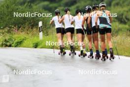 14.08.2024, Ulrichen, Switzerland (SUI): Pia Fink (GER), Laura Gimmler (GER), Sofie Krehl (GER), Helen Hoffmann (GER), Lisa Lohmann (GER), Katherine Sauerbrey (GER), (l-r) - Cross-Country summer training, Ulrichen (SUI). www.nordicfocus.com. © Manzoni/NordicFocus. Every downloaded picture is fee-liable.