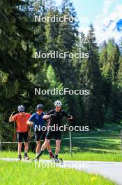 04.06.2024, Lenzerheide, Switzerland (SUI): Jon-Fadri Nufer (SUI), Nicola Wigger (SUI), Janik Riebli (SUI), (l-r) - Cross-Country training, Lenzerheide (SUI). www.nordicfocus.com. © Manzoni/NordicFocus. Every downloaded picture is fee-liable.