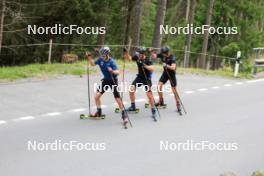 07.08.2024, Lenzerheide, Switzerland (SUI): Beda Klee (SUI), Nicola Wigger (SUI), Valerio Grond (SUI), (l-r) - Cross-Country summer training, Lenzerheide (SUI). www.nordicfocus.com. © Manzoni/NordicFocus. Every downloaded picture is fee-liable.