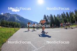 06.08.2024, Lenzerheide, Switzerland (SUI): Beda Klee (SUI), Nicola Wigger (SUI), Valerio Grond (SUI), (l-r) - Cross-Country summer training, Lenzerheide (SUI). www.nordicfocus.com. © Manzoni/NordicFocus. Every downloaded picture is fee-liable.