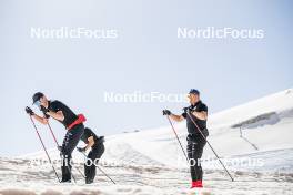 19.06.2024, Tignes, France (FRA): Arnaud Chautemps (FRA), Mathis Desloges (FRA), Jules Chappaz (FRA), (l-r) - Cross-Country summer training, Tignes (FRA). www.nordicfocus.com. © Authamayou/NordicFocus. Every downloaded picture is fee-liable.