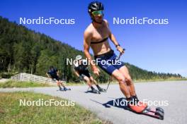 23.07.2024, Premanon, France (FRA): Jules Lapierre (FRA), Remi Bourdin (FRA), Hugo Lapalus (FRA), (l-r) - Cross-Country summer training, Premanon (FRA). www.nordicfocus.com. © Manzoni/NordicFocus. Every downloaded picture is fee-liable.