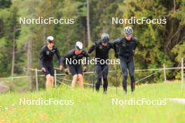 28.05.2024, Lenzerheide, Switzerland (SUI): Noe Naeff (SUI), Isai Naeff (SUI), Jason Rueesch (SUI), Beda Klee (SUI), (l-r) - Cross-Country training, Lenzerheide (SUI). www.nordicfocus.com. © Manzoni/NordicFocus. Every downloaded picture is fee-liable.