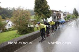 13.09.2024, Schiers, Switzerland (SUI): Jonas Baumann (SUI), Beda Klee (SUI), Janik Riebli (SUI), Valerio Grond (SUI), Roman Schaad (SUI), (l-r) - Cross-Country summer training, Lenzerheide (SUI). www.nordicfocus.com. © Manzoni/NordicFocus. Every downloaded picture is fee-liable.