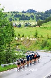 21.06.2024, Les Diablerets, Switzerland (SUI): Fabrizio Albasini (SUI, Jonas Baumann (SUI), Valerio Grond (SUI), Janik Riebli (SUI), Antonin Savary (SUI), Erwan Kaeser (SUI), Nicola Wigger (SUI), Beda Klee (SUI), Jason Rueesch (SUI), (l-r) - Cross-Country summer training, Les Diablerets (SUI). www.nordicfocus.com. © Manzoni/NordicFocus. Every downloaded picture is fee-liable.