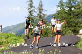 15.08.2024, Ulrichen, Switzerland (SUI): Axel Teichmann (GER), coach Team Germany, Laura Gimmler (GER), Katherine Sauerbrey (GER), Katharina Hennig (GER), Coletta Rydzek (GER), (l-r) - Cross-Country summer training, Ulrichen (SUI). www.nordicfocus.com. © Manzoni/NordicFocus. Every downloaded picture is fee-liable.