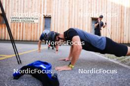 07.08.2024, Lenzerheide, Switzerland (SUI): Beda Klee (SUI), Valerio Grond (SUI), Nicola Wigger (SUI), (l-r) - Cross-Country summer training, Lenzerheide (SUI). www.nordicfocus.com. © Manzoni/NordicFocus. Every downloaded picture is fee-liable.