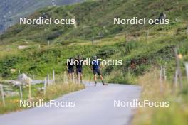 07.08.2024, Lenzerheide, Switzerland (SUI): Nicola Wigger (SUI), Valerio Grond (SUI), Beda Klee (SUI), (l-r) - Cross-Country summer training, Lenzerheide (SUI). www.nordicfocus.com. © Manzoni/NordicFocus. Every downloaded picture is fee-liable.