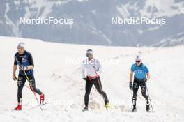 19.06.2024, Tignes, France (FRA): Renaud Jay (FRA), Richard Jouve (FRA), Remi Bourdin (FRA), (l-r) - Cross-Country summer training, Tignes (FRA). www.nordicfocus.com. © Authamayou/NordicFocus. Every downloaded picture is fee-liable.