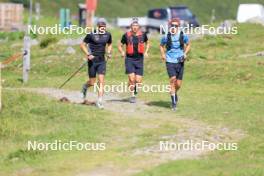 07.08.2024, Lenzerheide, Switzerland (SUI): Nicola Wigger (SUI), Valerio Grond (SUI), Beda Klee (SUI), (l-r) - Cross-Country summer training, Lenzerheide (SUI). www.nordicfocus.com. © Manzoni/NordicFocus. Every downloaded picture is fee-liable.