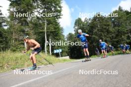 24.07.2024, Premanon, France (FRA): Clement Parisse (FRA), Mathis Desloges (FRA), Renaud Jay (FRA), (l-r) - Cross-Country summer training, Premanon (FRA). www.nordicfocus.com. © Manzoni/NordicFocus. Every downloaded picture is fee-liable.