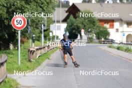 07.08.2024, Lenzerheide, Switzerland (SUI): Nicola Wigger (SUI), Valerio Grond (SUI), Beda Klee (SUI), (l-r) - Cross-Country summer training, Lenzerheide (SUI). www.nordicfocus.com. © Manzoni/NordicFocus. Every downloaded picture is fee-liable.