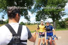 24.07.2024, Premanon, France (FRA): Alexandre Rousselet (FRA), coach Team France, Thomas Joly (FRA), (l-r) - Cross-Country summer training, Premanon (FRA). www.nordicfocus.com. © Manzoni/NordicFocus. Every downloaded picture is fee-liable.