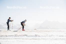 19.06.2024, Tignes, France (FRA): Renaud Jay (FRA), Théo Schely (FRA), (l-r) - Cross-Country summer training, Tignes (FRA). www.nordicfocus.com. © Authamayou/NordicFocus. Every downloaded picture is fee-liable.