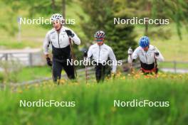 28.05.2024, Lenzerheide, Switzerland (SUI): Janik Riebli (SUI), Beda Klee (SUI), Toni Livers (SUI), (l-r) - Cross-Country training, Lenzerheide (SUI). www.nordicfocus.com. © Manzoni/NordicFocus. Every downloaded picture is fee-liable.