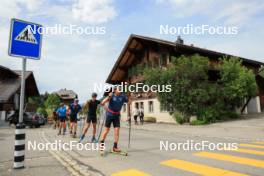 20.06.2024, Les Diablerets, Switzerland (SUI): Nicola Wigger (SUI), Ilan Pittier (SUI), Roman Schaad (SUI), Jonas Baumann (SUI), (l-r) - Cross-Country summer training, Les Diablerets (SUI). www.nordicfocus.com. © Manzoni/NordicFocus. Every downloaded picture is fee-liable.