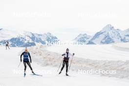 18.06.2024, Tignes, France (FRA): Delphine Claudel (FRA), Mélissa Gal (FRA), (l-r) - Cross-Country summer training, Tignes (FRA). www.nordicfocus.com. © Authamayou/NordicFocus. Every downloaded picture is fee-liable.