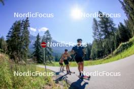 06.08.2024, Lenzerheide, Switzerland (SUI): Beda Klee (SUI), Nicola Wigger (SUI), Valerio Grond (SUI), (l-r) - Cross-Country summer training, Lenzerheide (SUI). www.nordicfocus.com. © Manzoni/NordicFocus. Every downloaded picture is fee-liable.