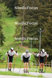 28.05.2024, Lenzerheide, Switzerland (SUI): Isai Naeff (SUI), Jon-Fadri Nufer (SUI), Noe Naeff (SUI), (l-r) - Cross-Country training, Lenzerheide (SUI). www.nordicfocus.com. © Manzoni/NordicFocus. Every downloaded picture is fee-liable.