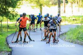 14.08.2024, Ulrichen, Switzerland (SUI): Florian Notz (GER), Friedrich Moch (GER), Lucas Boegl (GER), Albert Kuchler (GER), Anian Sossau (GER), (l-r) - Cross-Country summer training, Ulrichen (SUI). www.nordicfocus.com. © Manzoni/NordicFocus. Every downloaded picture is fee-liable.