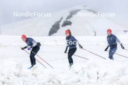 22.06.2024, Les Diablerets, Switzerland (SUI): Valerio Grond (SUI), Nadia Kaelin (SUI), Beda Klee (SUI), (l-r) - Cross-Country summer training on the Glacier 3000, Les Diablerets (SUI). www.nordicfocus.com. © Manzoni/NordicFocus. Every downloaded picture is fee-liable.