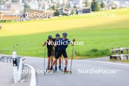 07.08.2024, Lenzerheide, Switzerland (SUI): Nicola Wigger (SUI), Valerio Grond (SUI), Beda Klee (SUI), (l-r) - Cross-Country summer training, Lenzerheide (SUI). www.nordicfocus.com. © Manzoni/NordicFocus. Every downloaded picture is fee-liable.