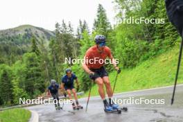 21.06.2024, Les Diablerets, Switzerland (SUI): Valerio Grond (SUI), Jonas Baumann (SUI), Fabrizio Albasini (SUI), (l-r) - Cross-Country summer training, Les Diablerets (SUI). www.nordicfocus.com. © Manzoni/NordicFocus. Every downloaded picture is fee-liable.