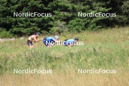 24.07.2024, Premanon, France (FRA): Hugo Lapalus (FRA), Remi Bourdin (FRA), Jules Lapierre (FRA), (l-r) - Cross-Country summer training, Premanon (FRA). www.nordicfocus.com. © Manzoni/NordicFocus. Every downloaded picture is fee-liable.