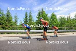 21.06.2024, Les Diablerets, Switzerland (SUI): Erwan Kaeser (SUI), Ilan Pittier (SUI), Valerio Grond (SUI), (l-r) - Cross-Country summer training, Les Diablerets (SUI). www.nordicfocus.com. © Manzoni/NordicFocus. Every downloaded picture is fee-liable.