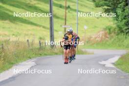 24.07.2024, Premanon, France (FRA): Hugo Lapalus (FRA), Thomas Joly (FRA), Theo Schely (FRA), Jules Lapierre (FRA), Lucas Chanavat (FRA), (l-r) - Cross-Country summer training, Premanon (FRA). www.nordicfocus.com. © Manzoni/NordicFocus. Every downloaded picture is fee-liable.