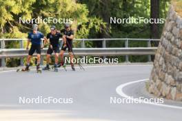 07.08.2024, Lenzerheide, Switzerland (SUI): Beda Klee (SUI), Nicola Wigger (SUI), Valerio Grond (SUI), (l-r) - Cross-Country summer training, Lenzerheide (SUI). www.nordicfocus.com. © Manzoni/NordicFocus. Every downloaded picture is fee-liable.