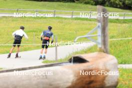 28.05.2024, Lenzerheide, Switzerland (SUI): Silvan Hauser (SUI), Nicola Wigger (SUI), (l-r) - Cross-Country training, Lenzerheide (SUI). www.nordicfocus.com. © Manzoni/NordicFocus. Every downloaded picture is fee-liable.