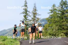 15.08.2024, Ulrichen, Switzerland (SUI): Axel Teichmann (GER), coach Team Germany, Laura Gimmler (GER), Lisa Lohmann (GER), Coletta Rydzek (GER), Katharina Hennig (GER), (l-r) - Cross-Country summer training, Ulrichen (SUI). www.nordicfocus.com. © Manzoni/NordicFocus. Every downloaded picture is fee-liable.