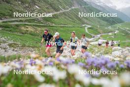 19.06.2024, Tignes, France (FRA): Léna Quintin (FRA), Gilonne Guigonnat (FRA), Maelle Veyre (FRA), Julia Simon (FRA), Sophie Chauveau (FRA), Flora Dolci (FRA), Delphine Claudel (FRA), (l-r) - Cross-Country summer training, Tignes (FRA). www.nordicfocus.com. © Authamayou/NordicFocus. Every downloaded picture is fee-liable.