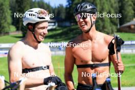 06.08.2024, Lenzerheide, Switzerland (SUI): Janik Riebli (SUI), Roman Schaad (SUI), (l-r) - Cross-Country summer training, Lenzerheide (SUI). www.nordicfocus.com. © Manzoni/NordicFocus. Every downloaded picture is fee-liable.