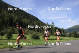 07.08.2024, Lenzerheide, Switzerland (SUI): Ramona Schoepfer (SUI), Nadia Steiger (SUI), Desiree Steiner (SUI), (l-r) - Cross-Country summer training, Lenzerheide (SUI). www.nordicfocus.com. © Manzoni/NordicFocus. Every downloaded picture is fee-liable.