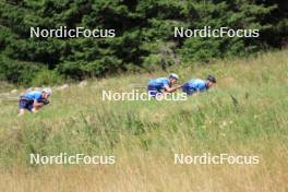 24.07.2024, Premanon, France (FRA): Theo Schely (FRA), Hugo Lapalus (FRA), Lucas Chanavat (FRA), Jules Lapierre (FRA), Thomas Joly (FRA), (l-r) - Cross-Country summer training, Premanon (FRA). www.nordicfocus.com. © Manzoni/NordicFocus. Every downloaded picture is fee-liable.