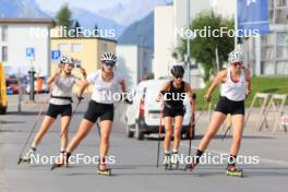 07.08.2024, Lenzerheide, Switzerland (SUI): Nadia Steiger (SUI), Nina Riederer (LIE), Ramona Schoepfer (SUI), Desiree Steiner (SUI), (l-r) - Cross-Country summer training, Lenzerheide (SUI). www.nordicfocus.com. © Manzoni/NordicFocus. Every downloaded picture is fee-liable.